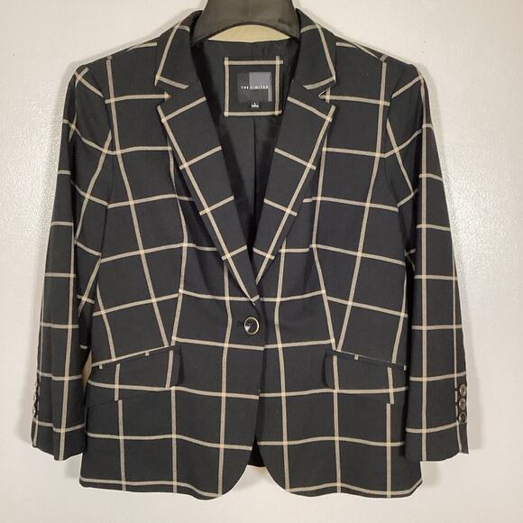 The Limited Womens Black/Khaki Plaid Large Blazer 3/4 Sleeve Preppy Career Lined - Picture 6 of 6